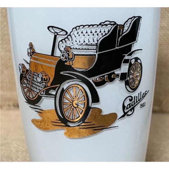 Vintage Old Car Milk Glass Tumbler Set Buick Cadillac MCM Nostalgia Core Retro - Picture 2 of 8